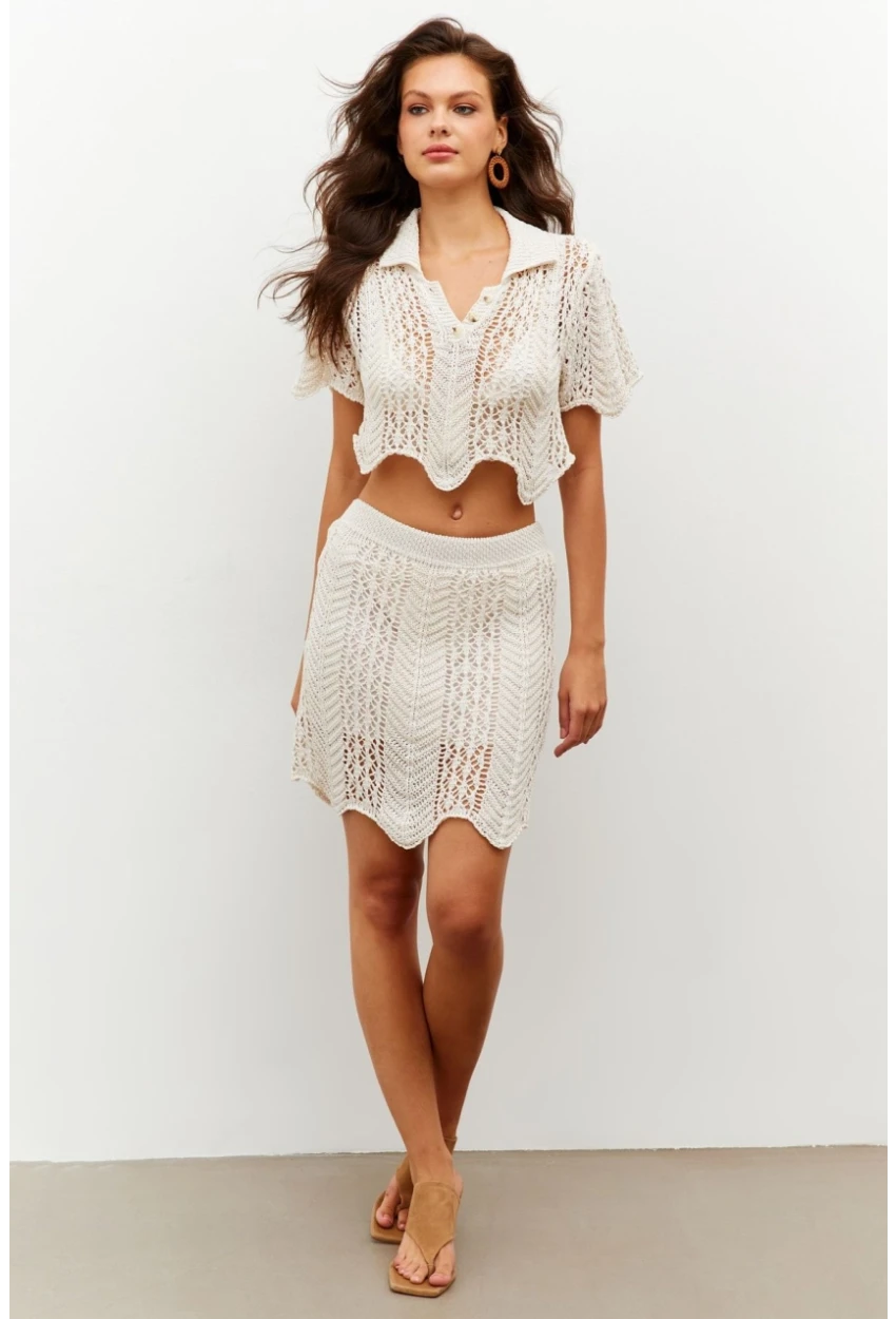 Kadın Ekru Yarım Astarlı Triko Mini Etek MİW5851-10