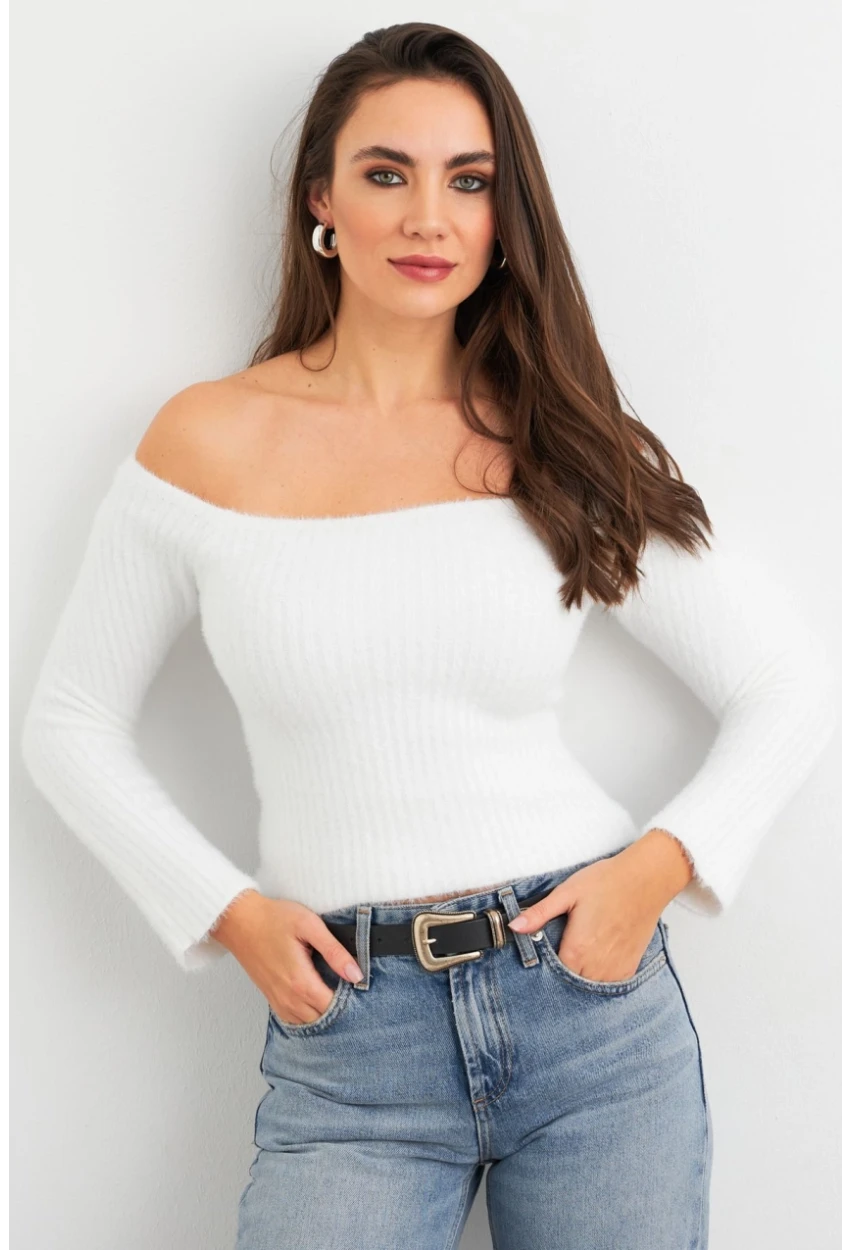 Kadın Ekru Yumuşak Dokulu Bluz SE7
