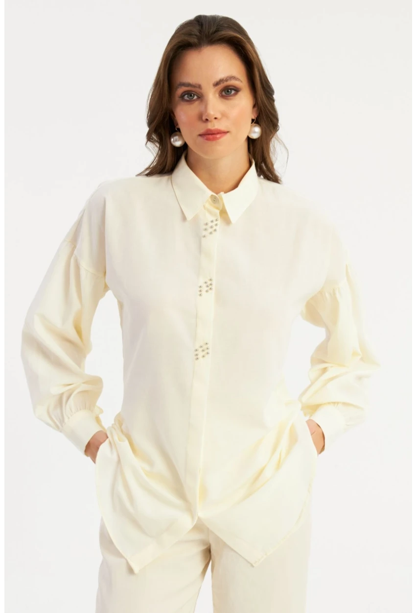Kadın Ekru Zımbalı Gömlek MASF08
