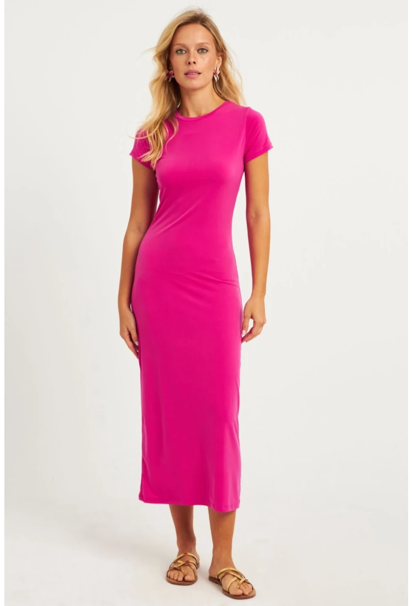 Kadın Fuşya Basic Midi Elbise DMR261