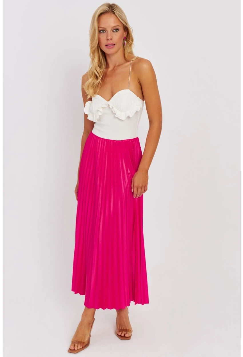 Kadın Fuşya Beli Lastikli Pilise Etek OW145