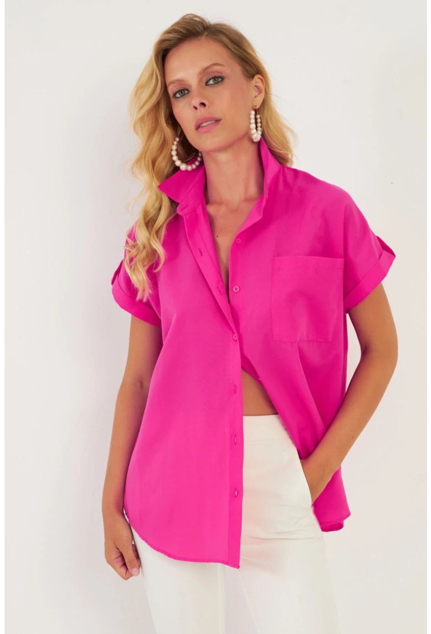 Kadın Fuşya Cepli Gömlek ZER410