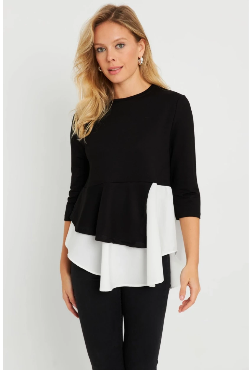 Kadın Gömlek Detaylı Bluz Siyah ST6025