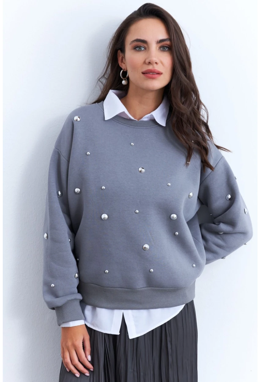 Kadın Gri Aksesuarlı Sweatshirt PP6451