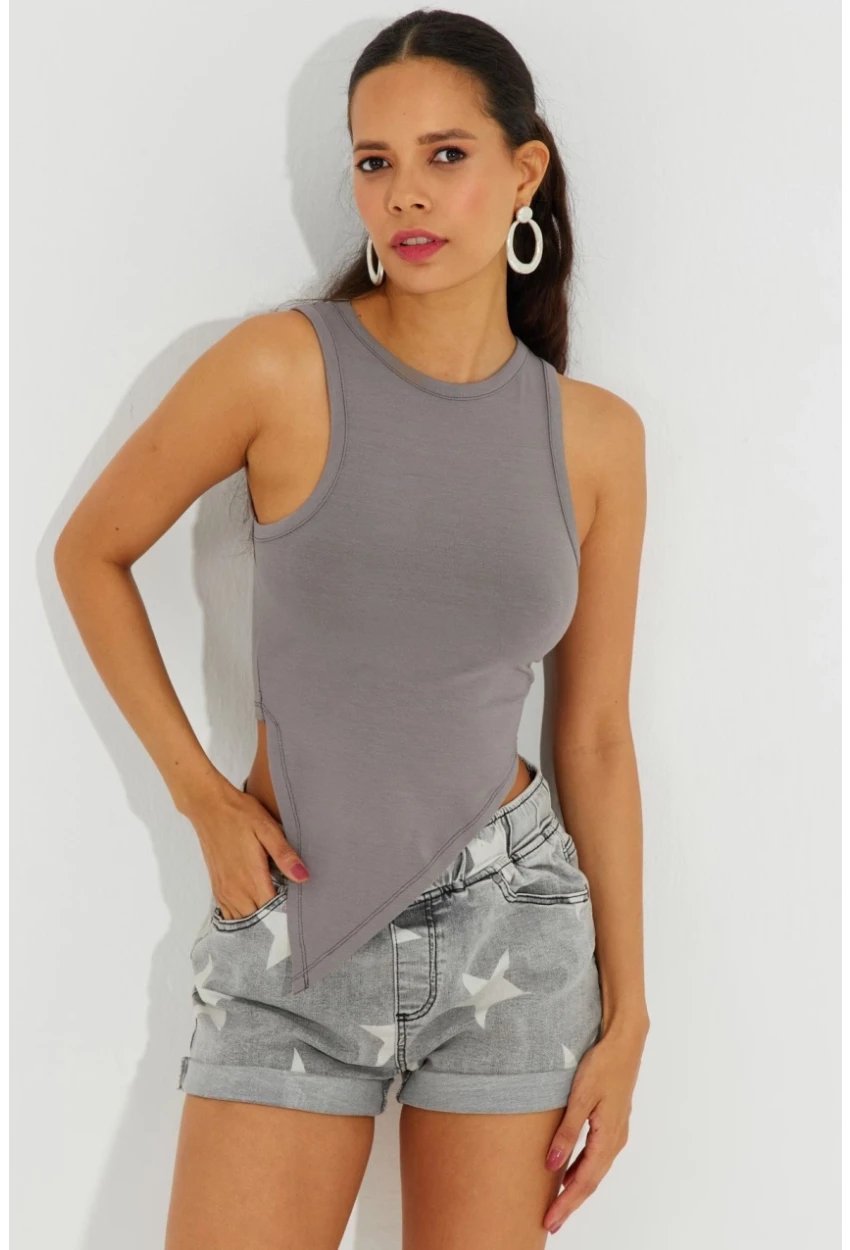 Kadın Gri Asimetrik Bluz B2734