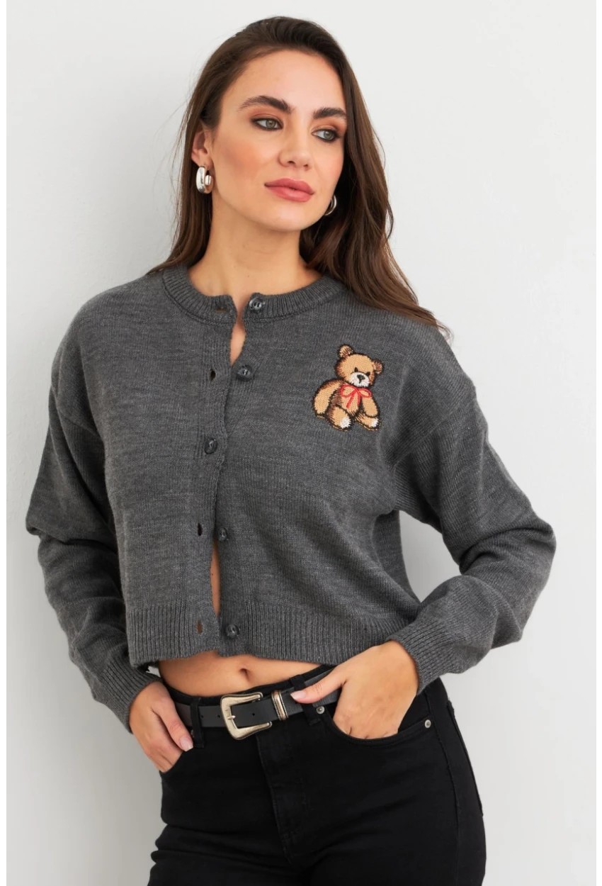 Kadın Gri Ayıcıklı Hırka TEM99