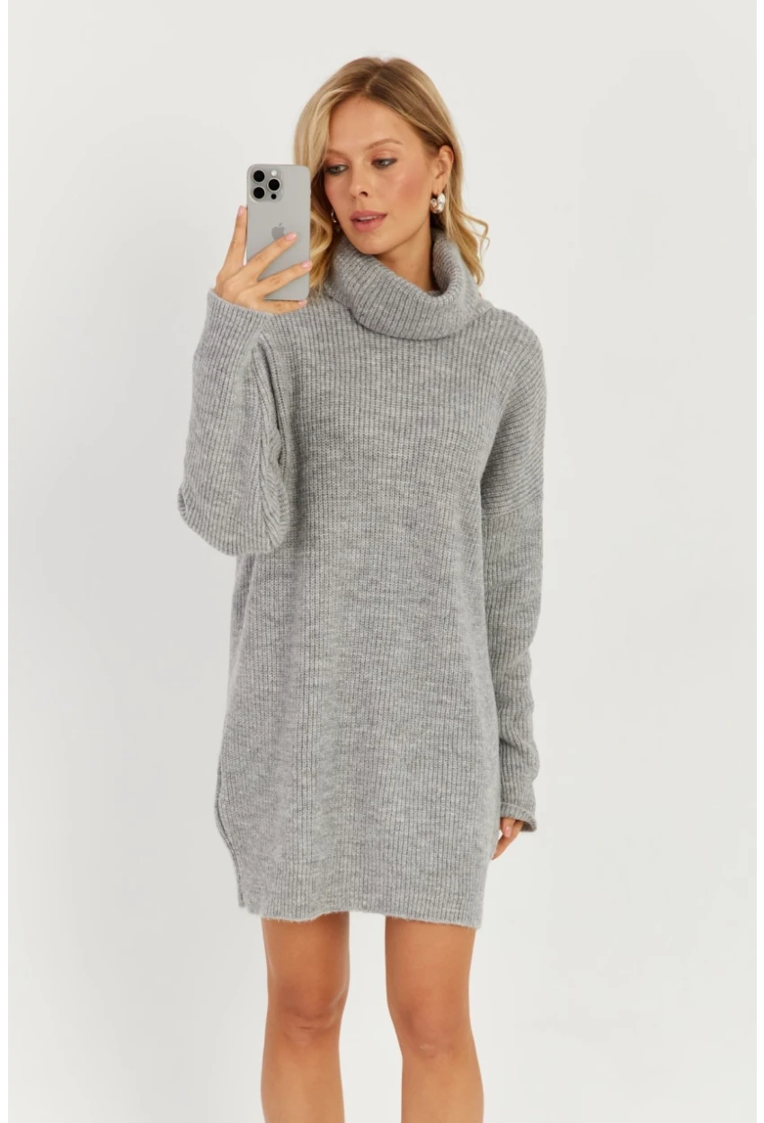 Kadın Gri Balıkçı Yaka Triko Tunik KZ2504