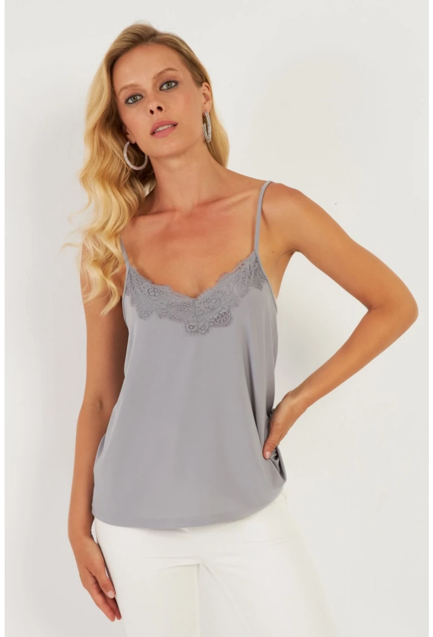 Kadın Gri Dantelli Atlet AYD353