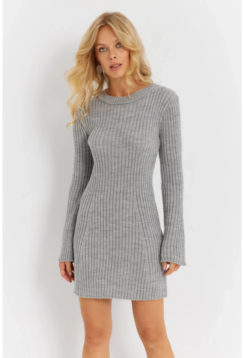 Kadın Gri İspanyol Kol Triko Mini Elbise YV273