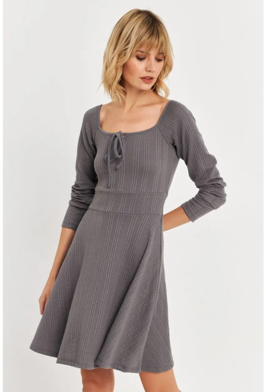 Kadın Gri Önü Bağlamalı Mini Elbise TF59