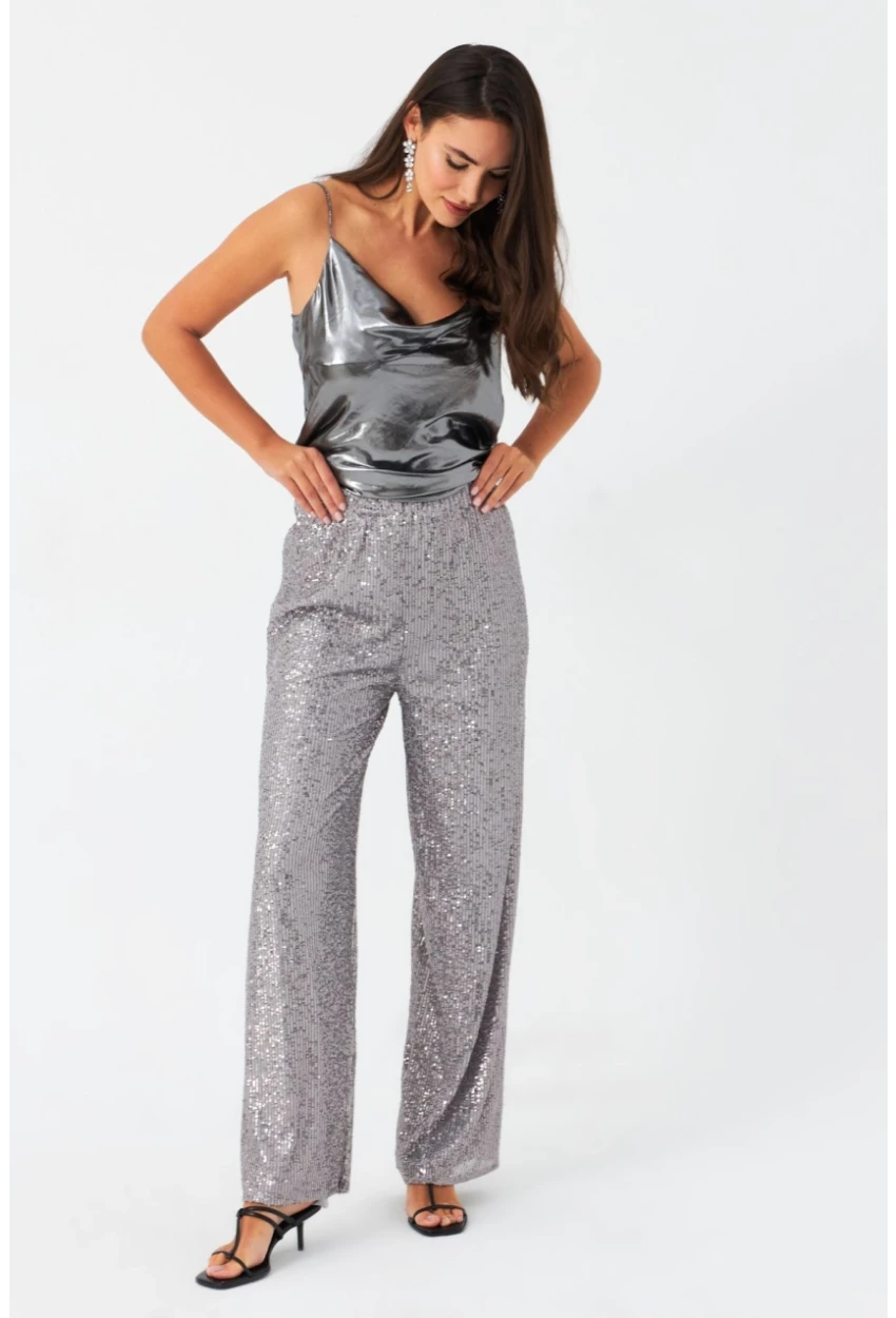 Kadın Gri Payetli Pantolon SHR8