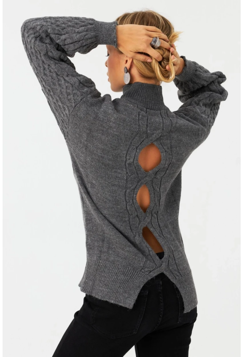 Kadın Gri Pencereli Kazak SE3