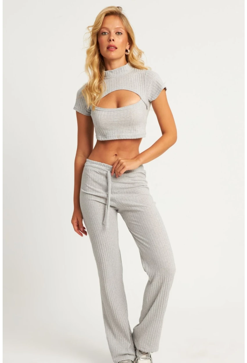 Kadın Gri Pencereli Takım XL2017