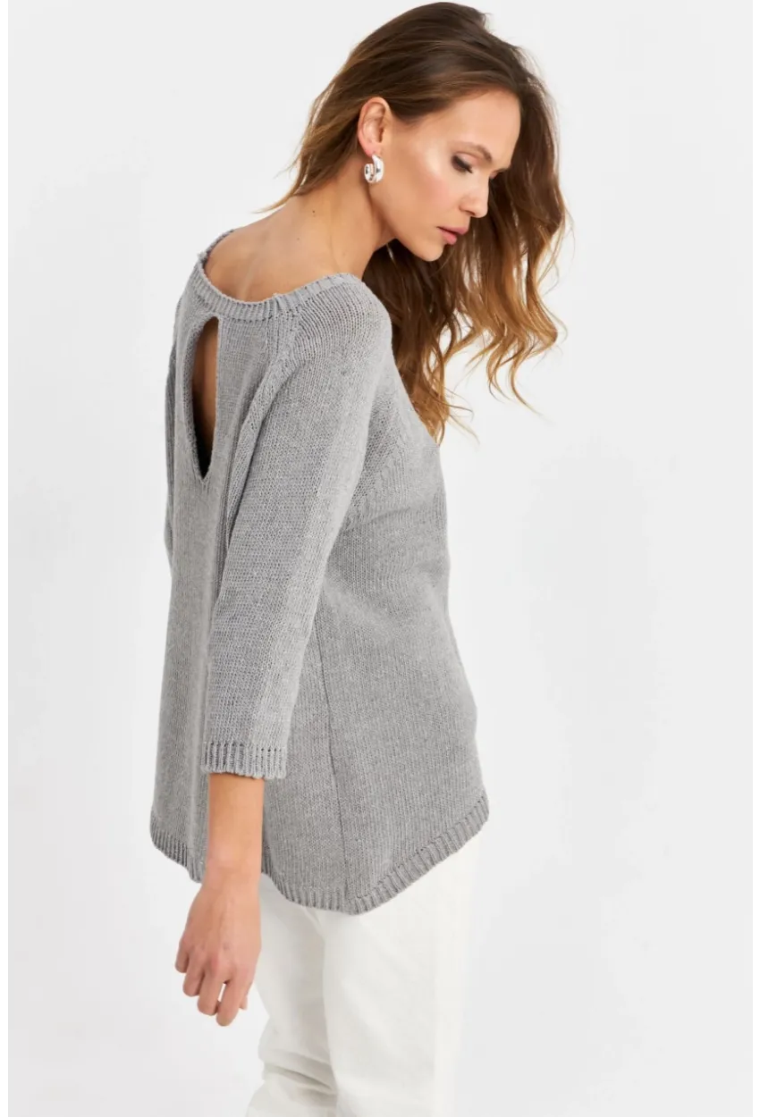 Kadın Gri Sırtı Damla Triko Bluz YV267