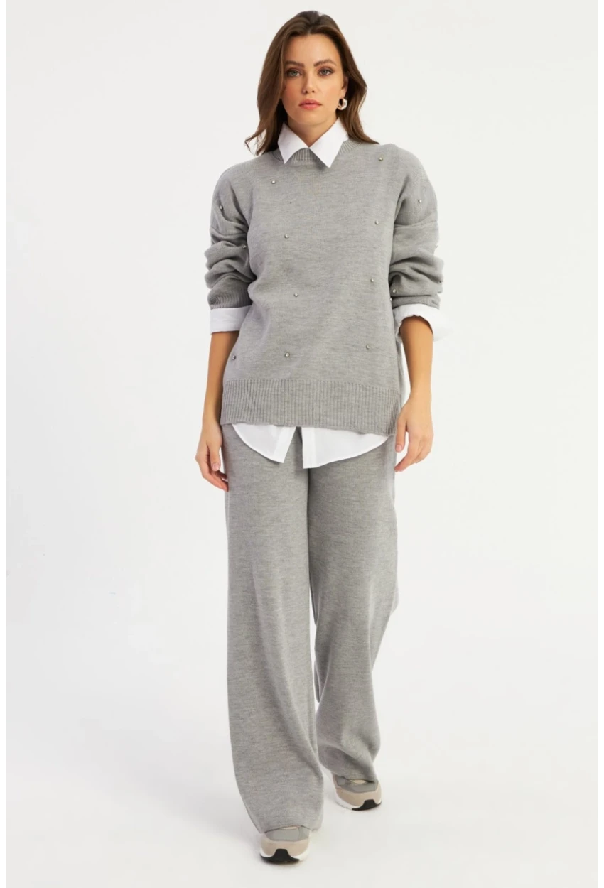 Kadın Gri Taşlı Alt Üst Takım MYİL10