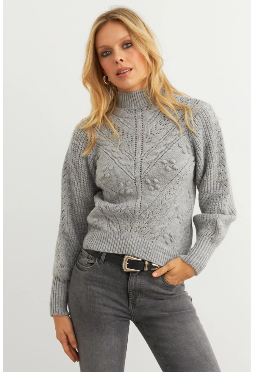 Kadın Gri Triko Kazak MAYD18