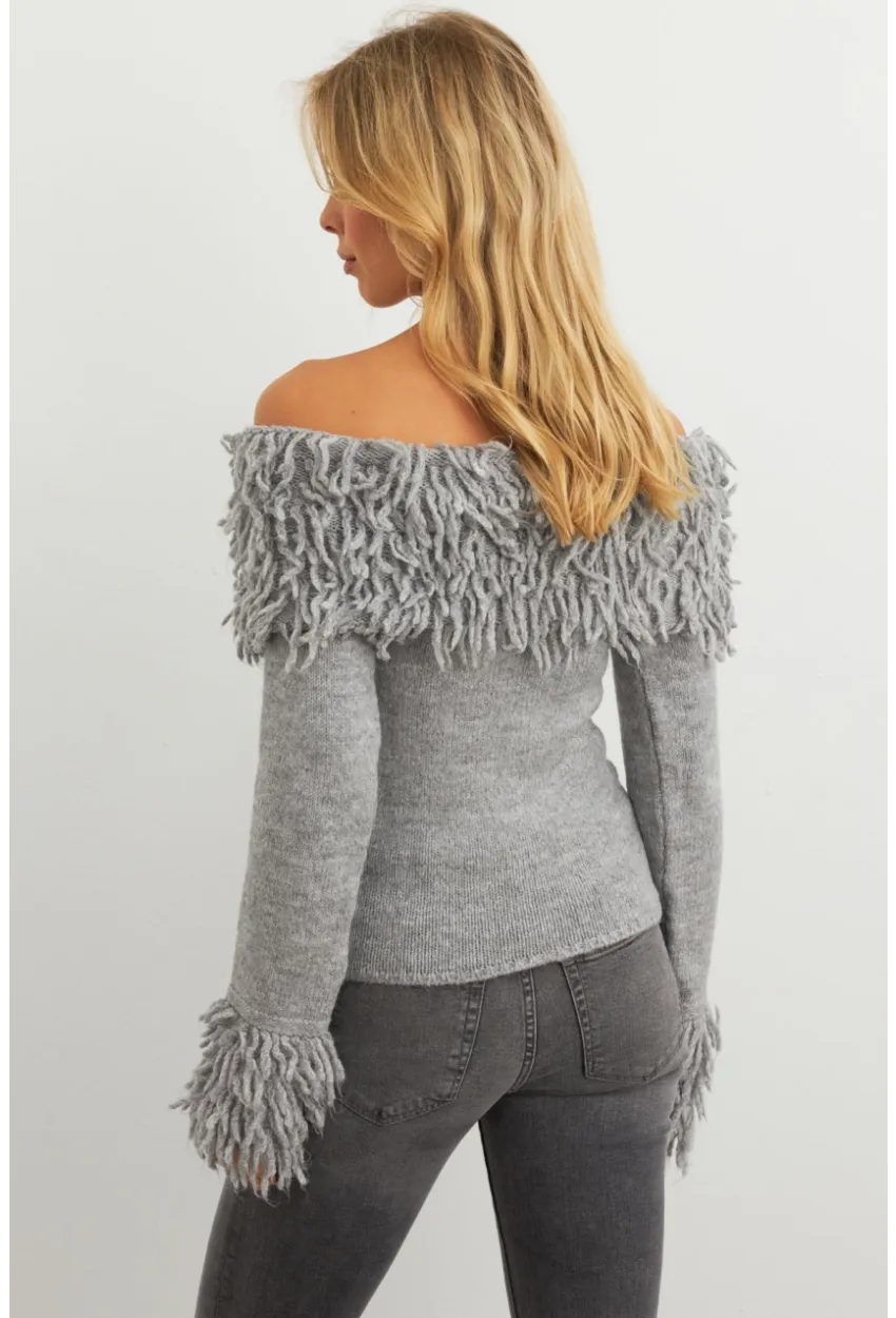 Kadın Gri Yakası Sakallı Madonna Bluz KZ542