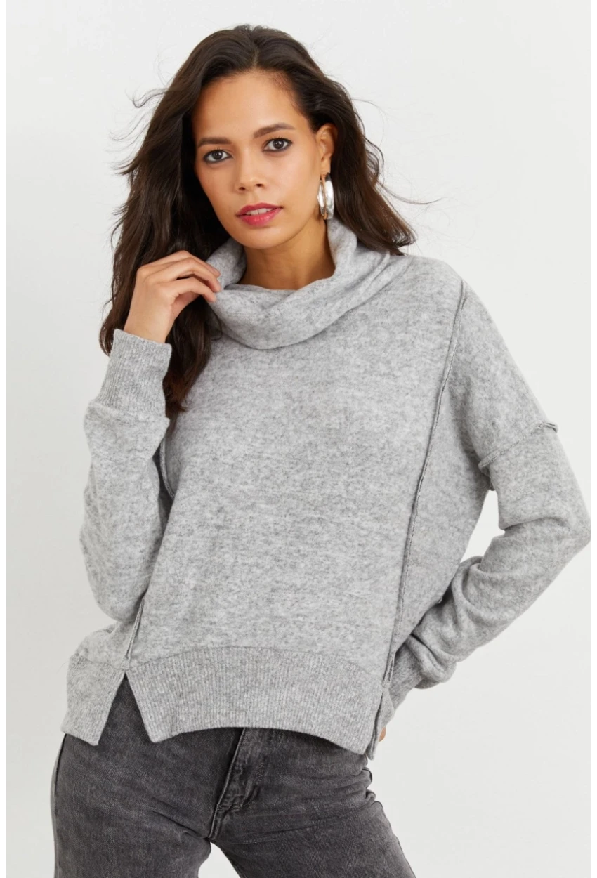 Kadın Gri Yumoş Sweatshirt İZ87