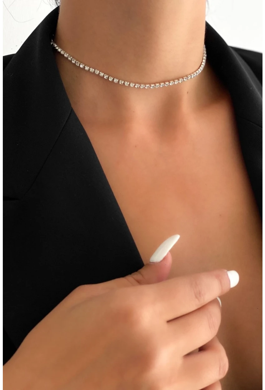 Kadın Gümüş Rengi Boyun Zinciri BE646