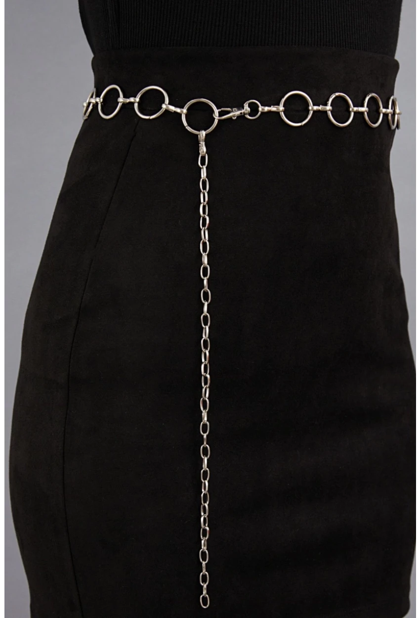 Kadın Gümüş Rengi Halkalı Zincir Kemer BE602
