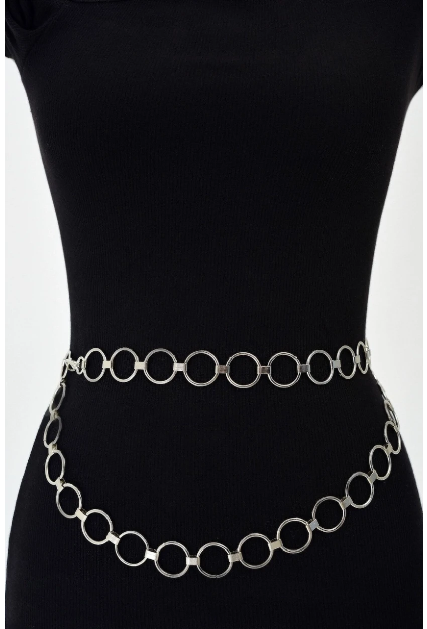 Kadın Gümüş Renkli Zincir Kemer