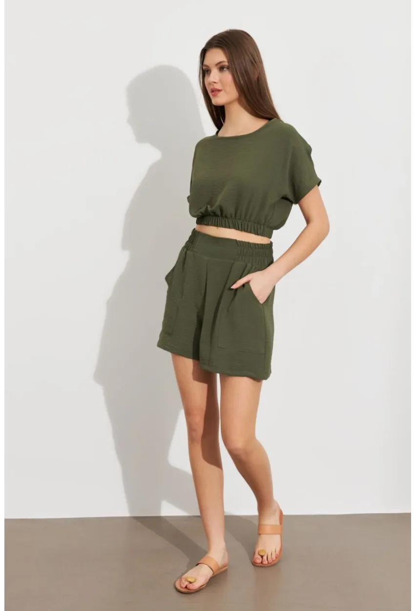 Kadın Haki Crop Şort Takım Q1014