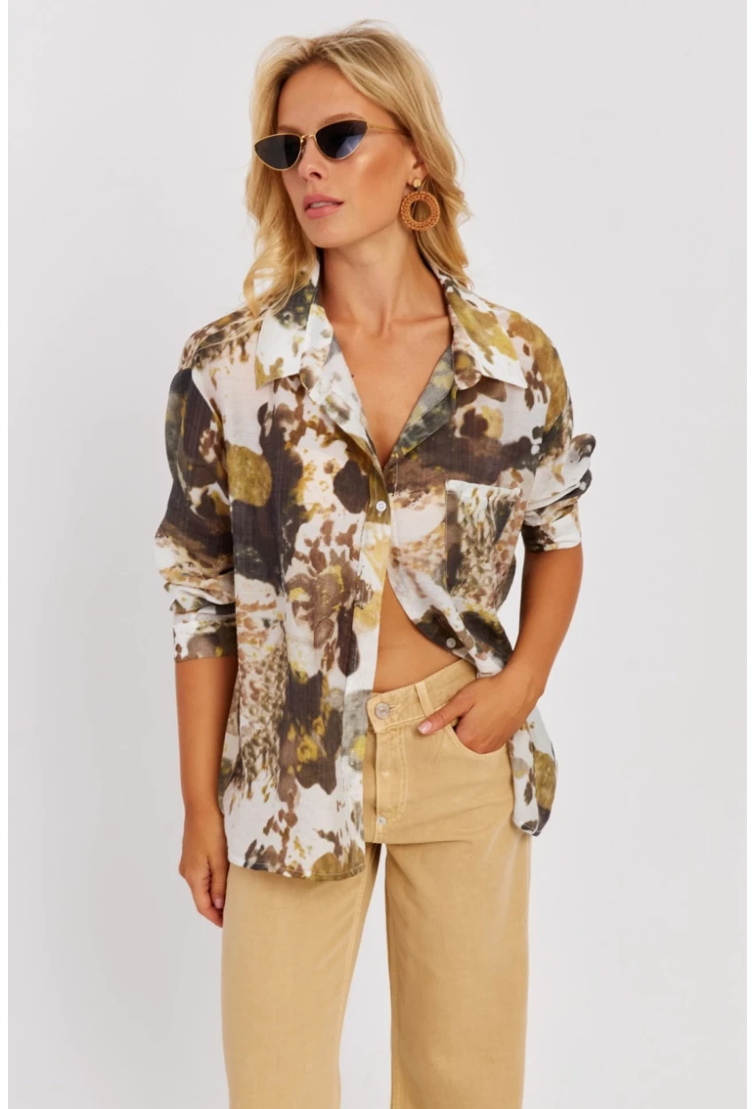 Kadın Haki Dokuma Gömlek KED150