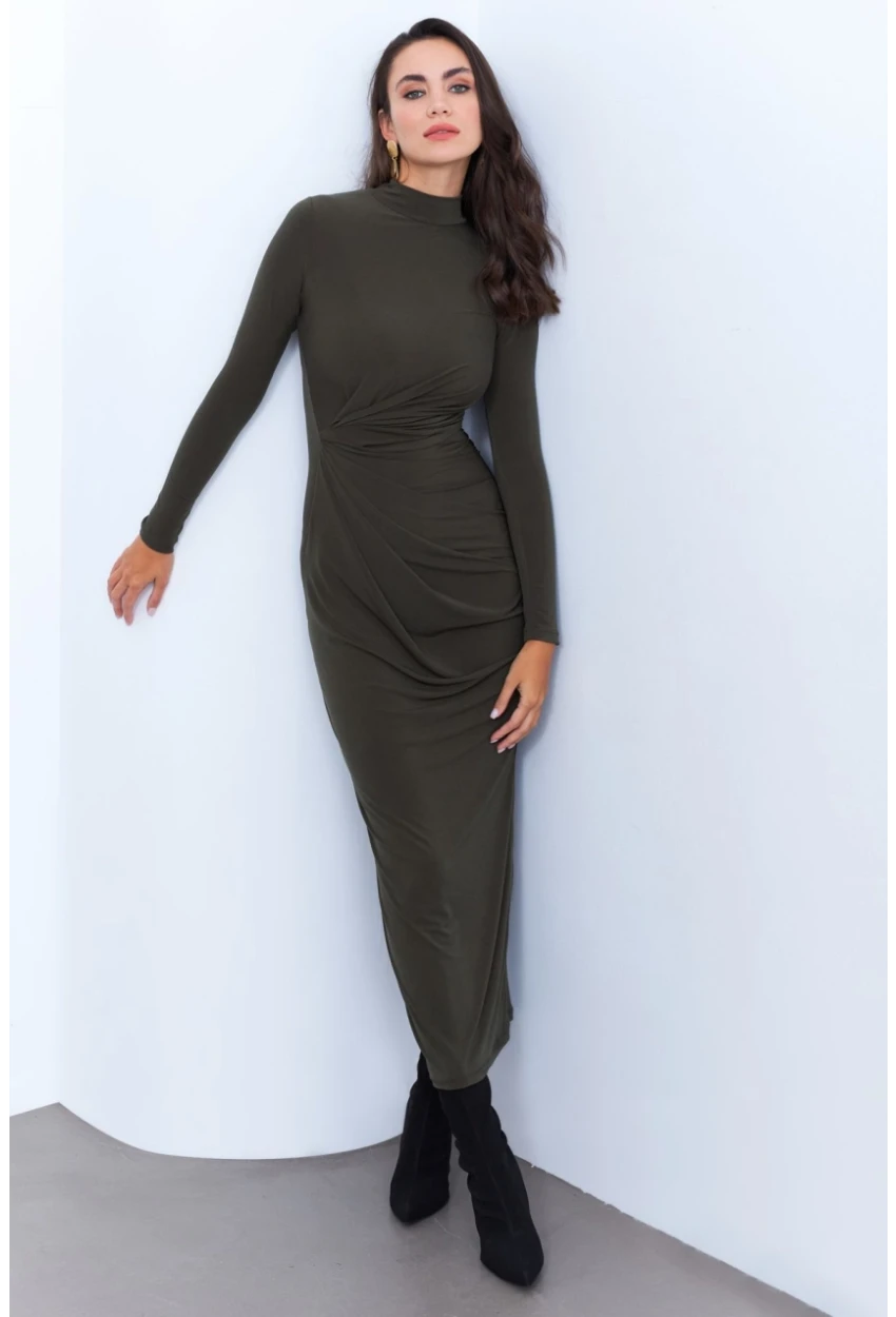Kadın Haki Drapeli Maxi Elbise LİK12