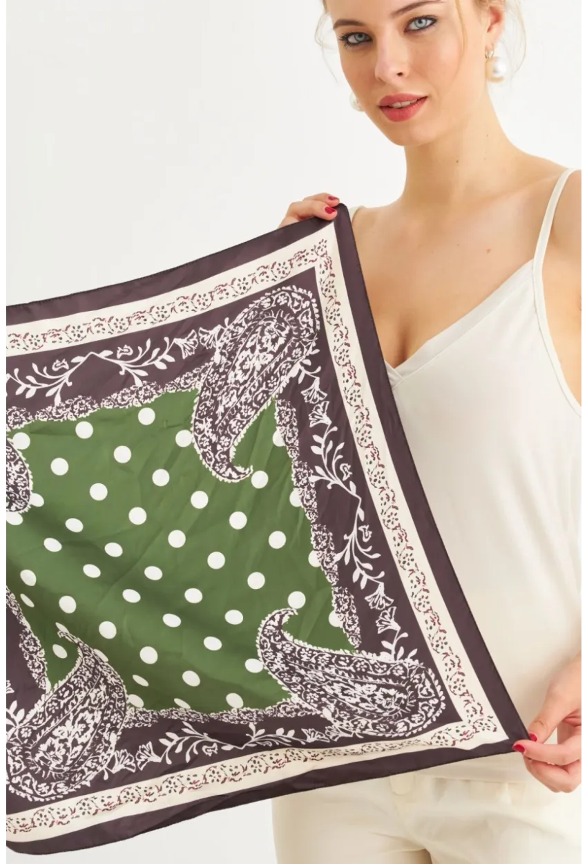 Kadın Haki-Ekru Saten Fular FİR100