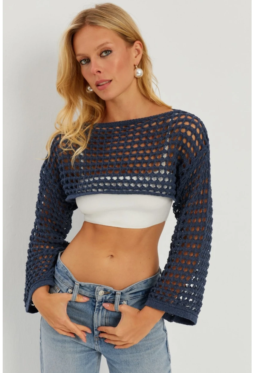 Kadın İndigo Ajurlu Bolero YV115