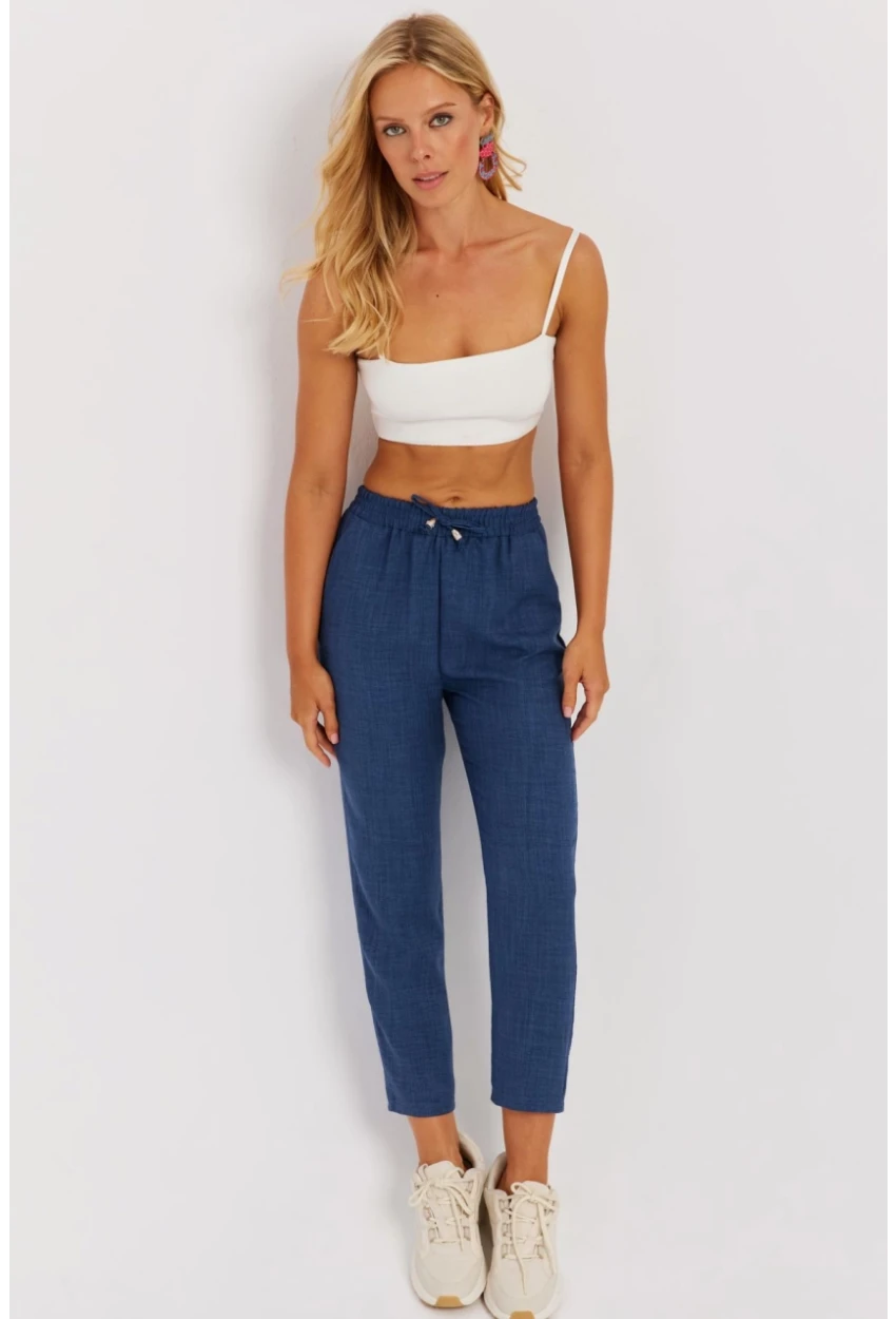 Kadın İndigo Beli Lastikli Pantolon GÇ161