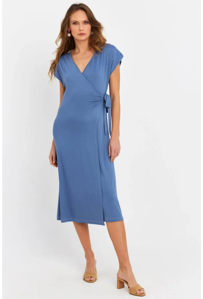 Kadın İndigo Kruvaze Midi Elbise EY3044