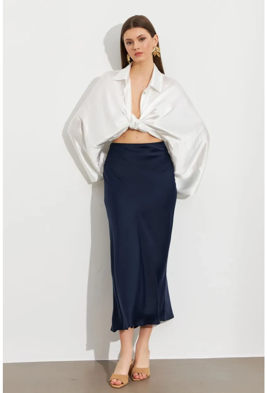 Kadın İndigo Saten Çan Etek SE20