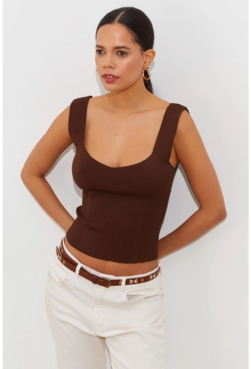 Kadın Kahve Triko Atlet YV117