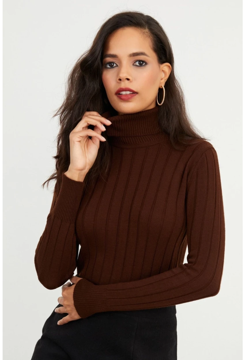 Kadın Kahverengi Balıkçı Kazak YV99