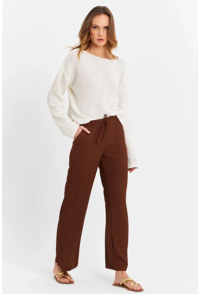 Kadın Kahverengi Beli Lastikli Palazzo Pantolon ATS80745
