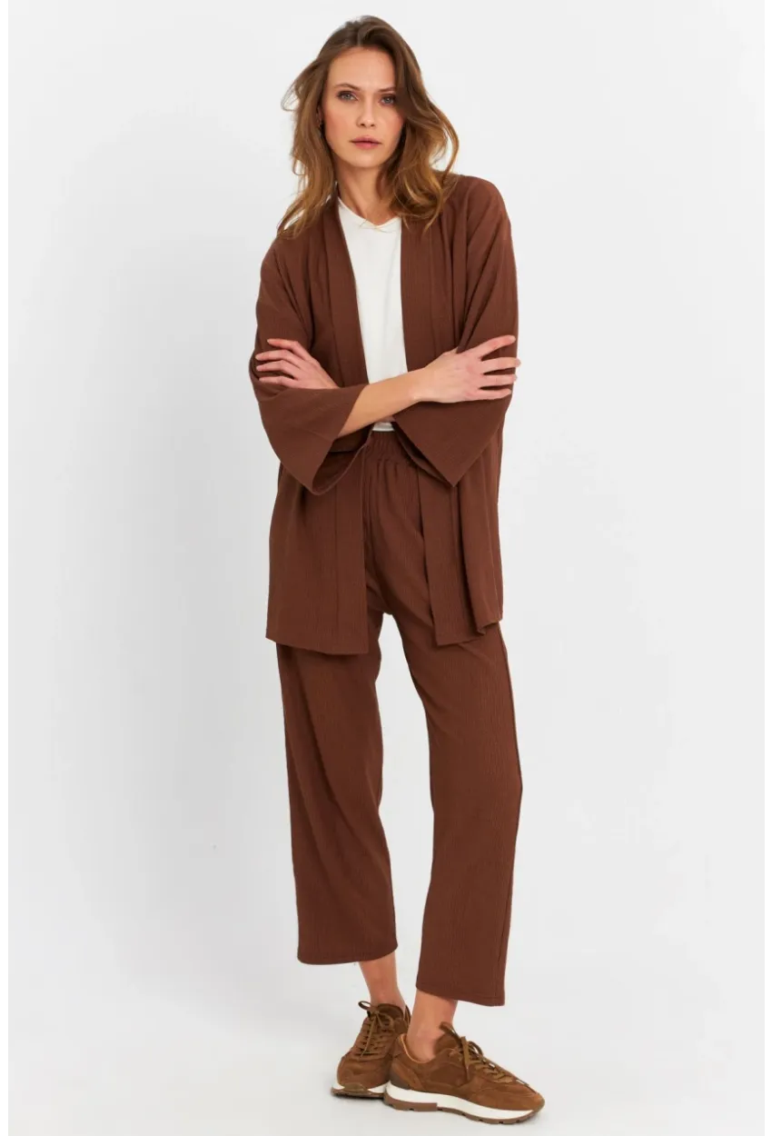 Kadın Kahverengi Bürümcük Alt-Üst Pantolon Takım MRU6728