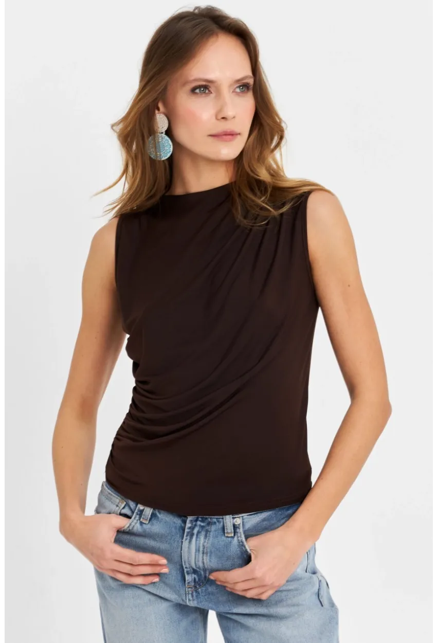 Kadın Kahverengi Büzgülü Bluz YZ625