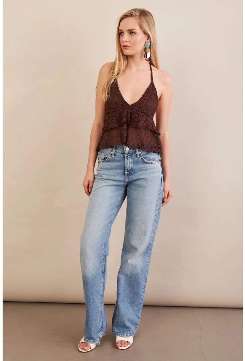 Kadın Kahverengi Dantel Bluz ZH324