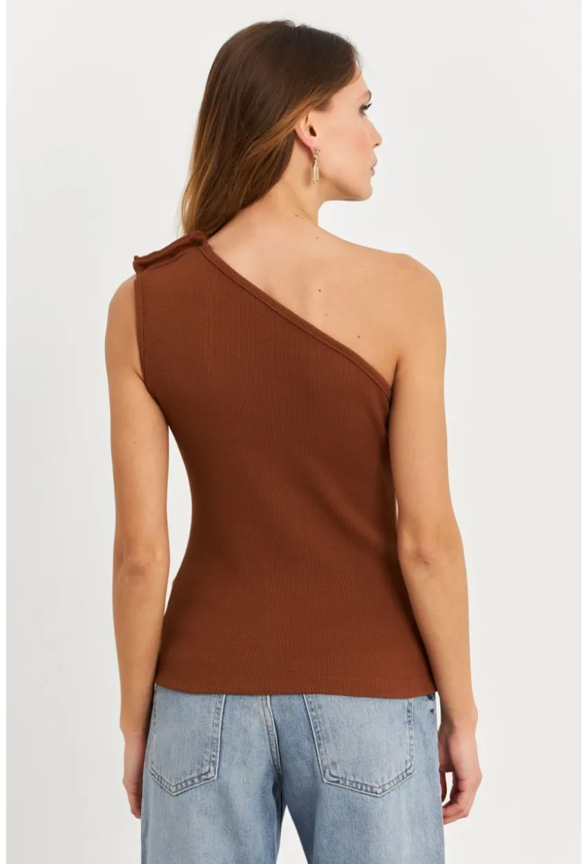 Kadın Kahverengi Düğme Detaylı Kaşkorse Bluz EY2711