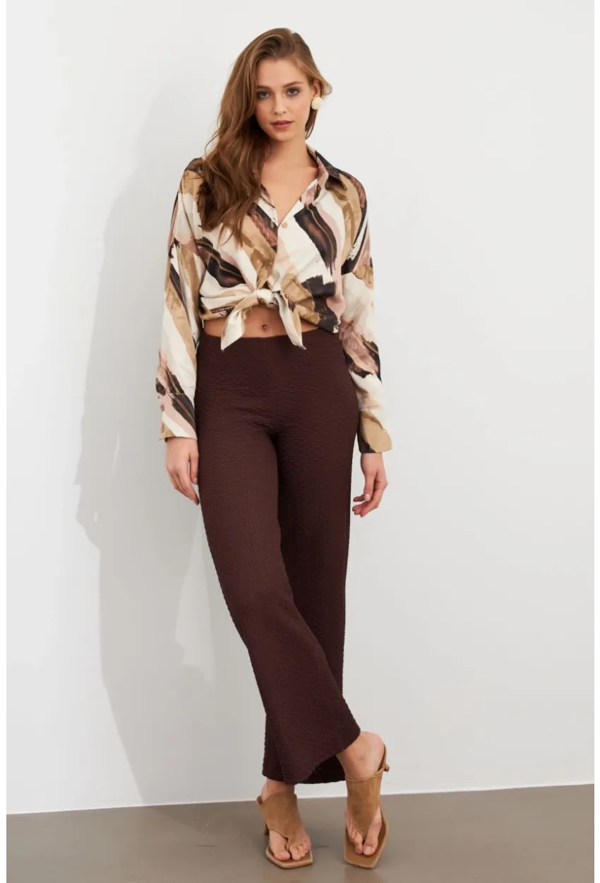 Kadın Kahverengi Gofre Pantolon ZH326