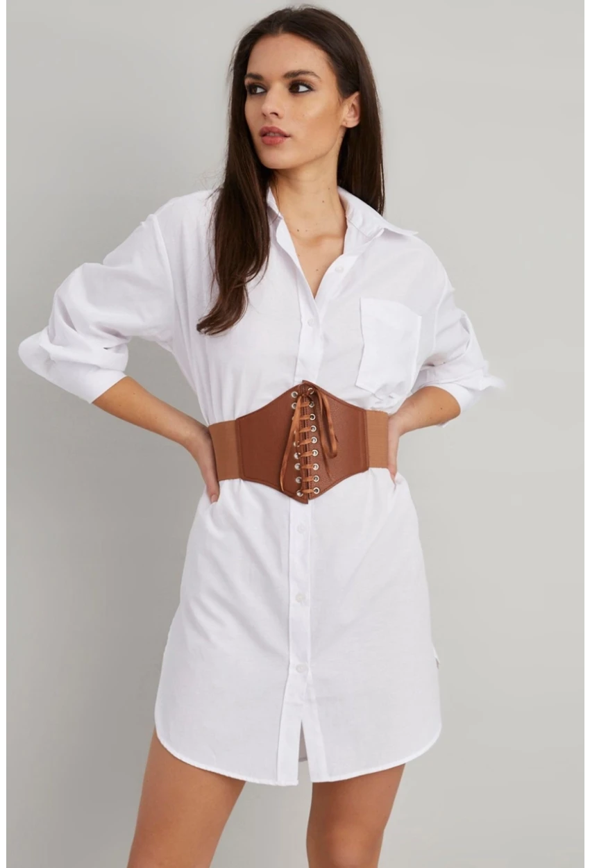 Kadın Kahverengi Kuzgözlü Korse Suni Deri Kemer BE512