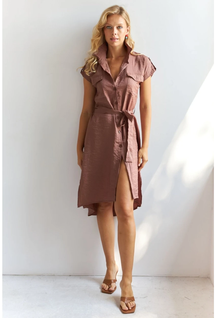 Kadın Kahverengi Midi Gömlek Elbise PP5509