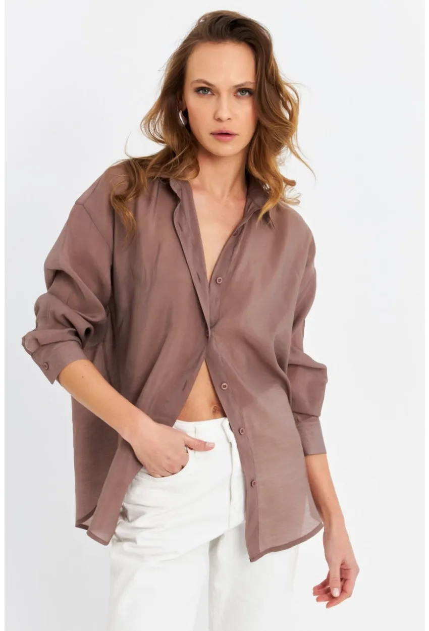Kadın Kahverengi Sırtı Açık Gömlek MOD2369