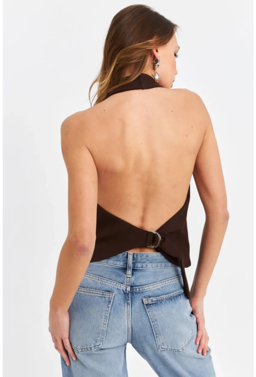 Kadın Kahverengi Sırtı Açık Yelek CAR1143