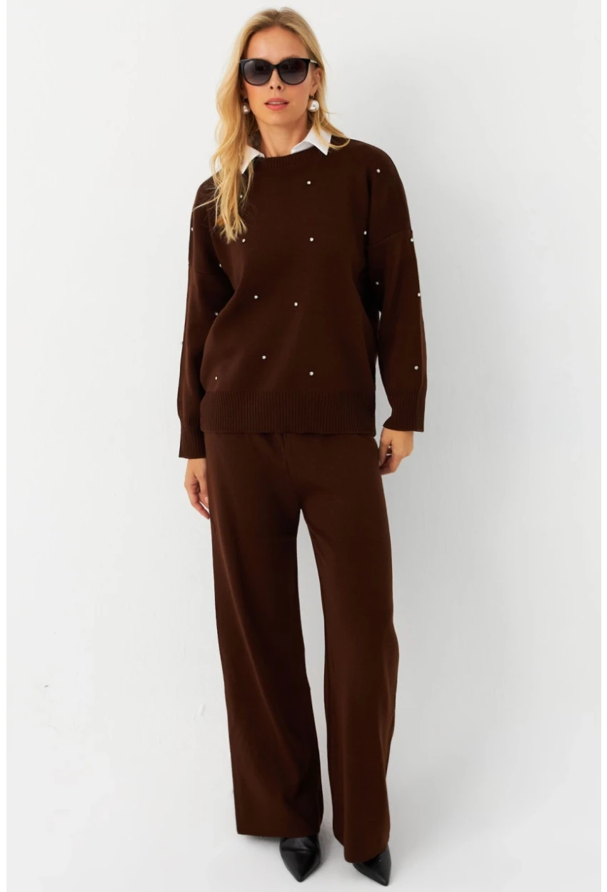 Kadın Kahverengi Taşlı Alt Üst Takım MYİL10