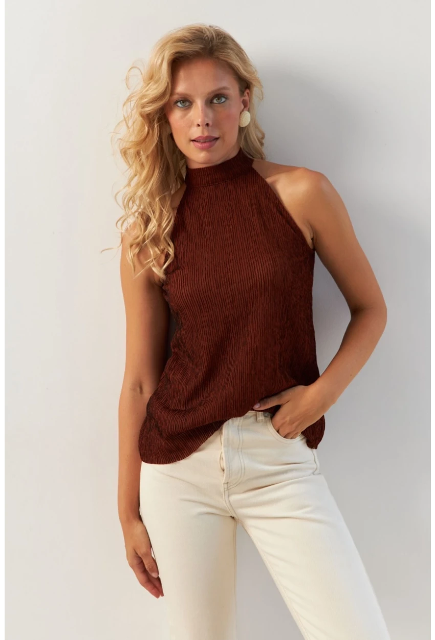 Kadın Kiremit Sırt Pencereli Bluz AYD373