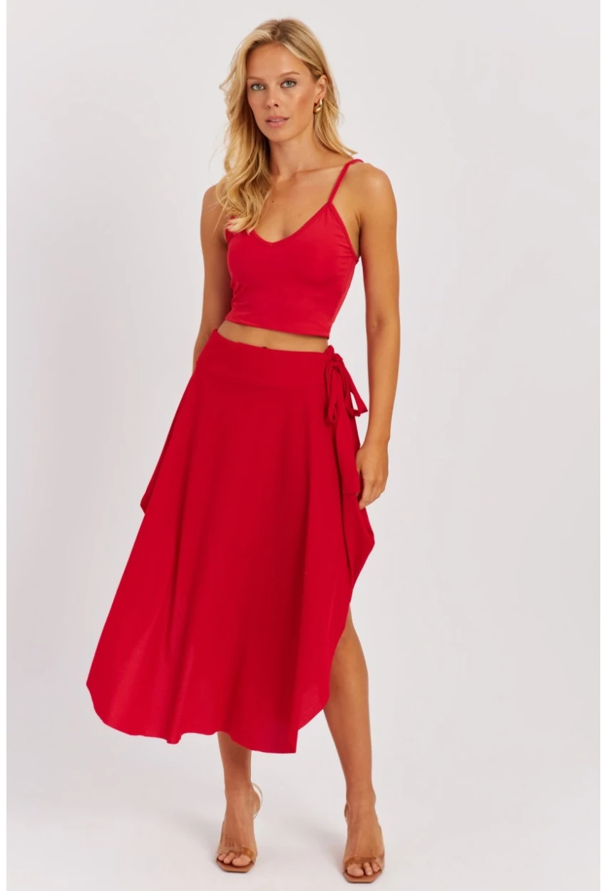 Kadın Kırmızı Asimetrik Etek LV176