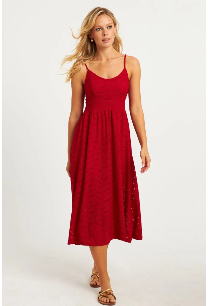 Kadın Kırmızı Astarlı Brode Midi Elbise TW70102-90