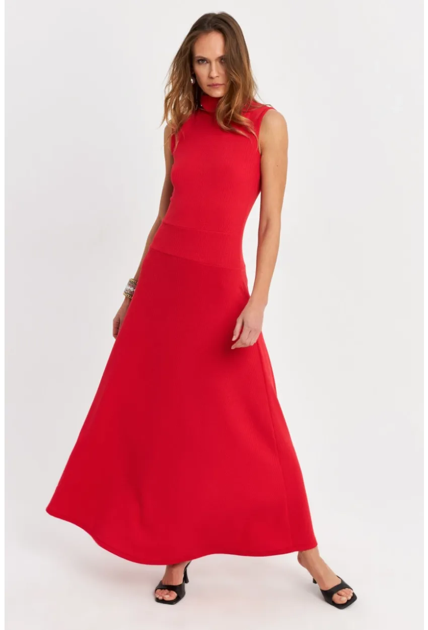 Kadın Kırmızı Basic Maxi Elbise TF29